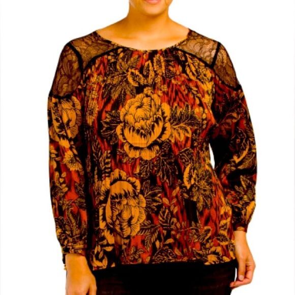 SUNNY LEIGH PLUS PLEATED TOP WITH LACE SHOULDER, Burgundy,2x,NWT - Picture 1 of 7